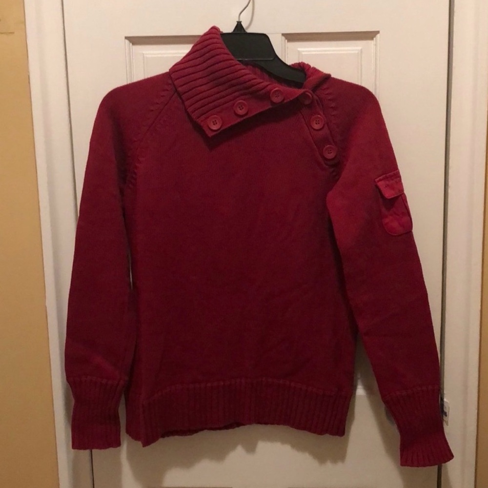 Calvin Klein Jeans Red Button-Collar Knit Sweater